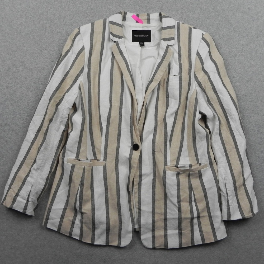 Banana Republic Blazer Womens 12P Petite Long And Lean Linen Blend Suit Jacket